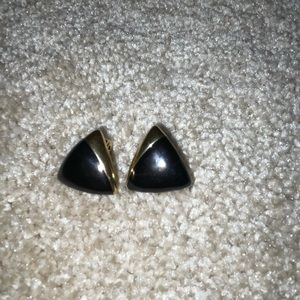 Triangular gold and black clip-on earrings
